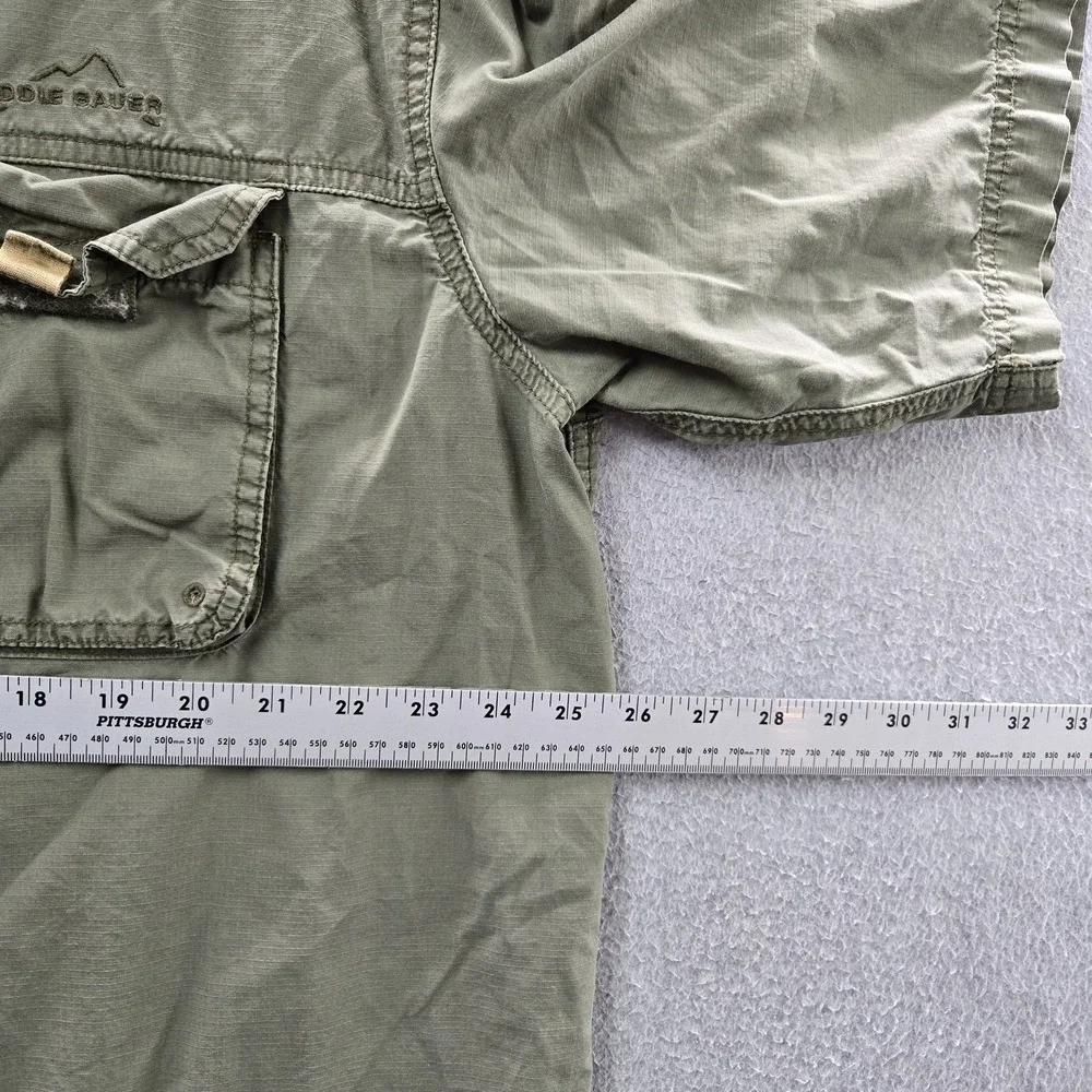 Eddie Bauer Men Button Up Shirt XL Green Ripstop Utility Safari Outdoor READ